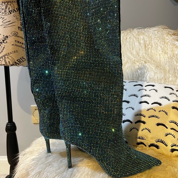 INC International Concepts Sparkling Green Heeled Boots - Picture 3 of 4